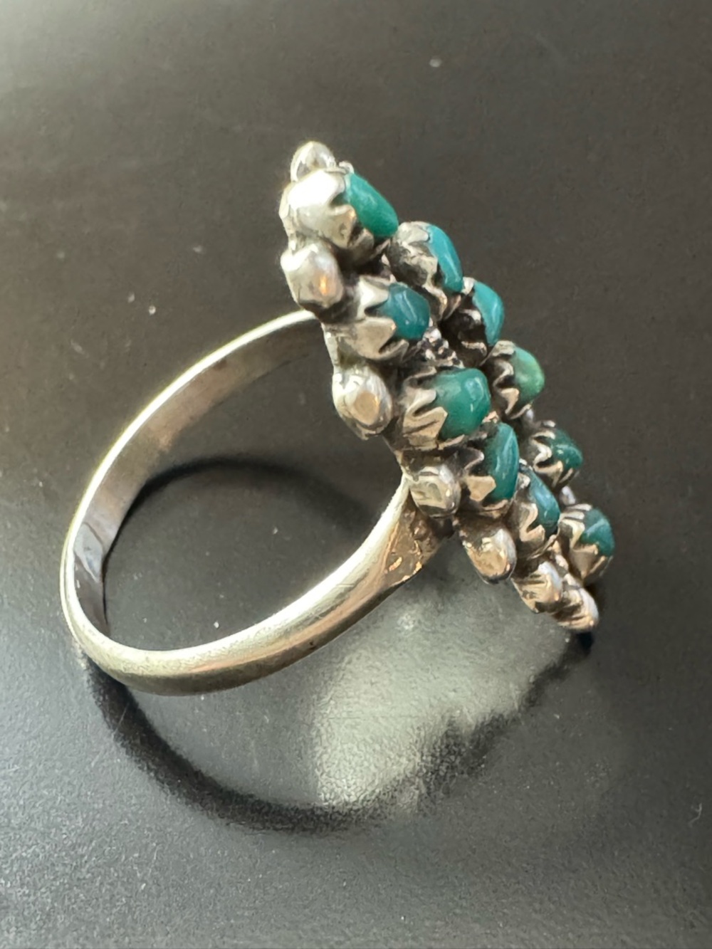 Zuni Sterling Silver Turquoise Cluster Ring Size 4.75 - Petit Point Style - Picture 3 of 9